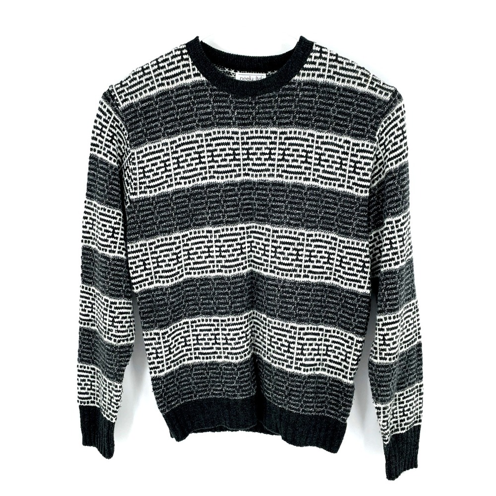 Vintage Neely ltd Men Large Striped Geometric Pattern USA Made‎ Grandpa Sweater